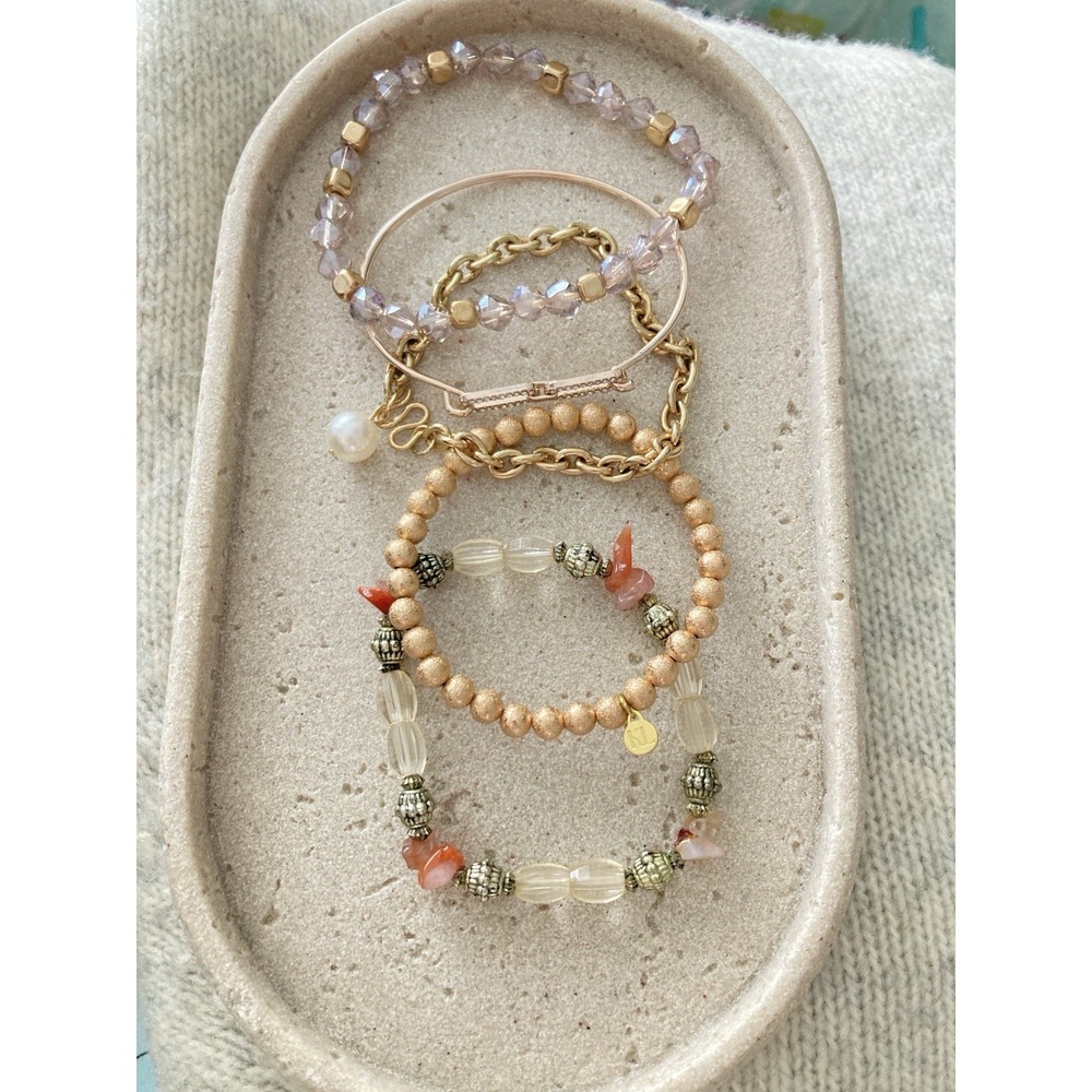 Pretty In Pink Beaded Bracelet Set Of‎ 5 Gold Tones Romantic Feminine Layering